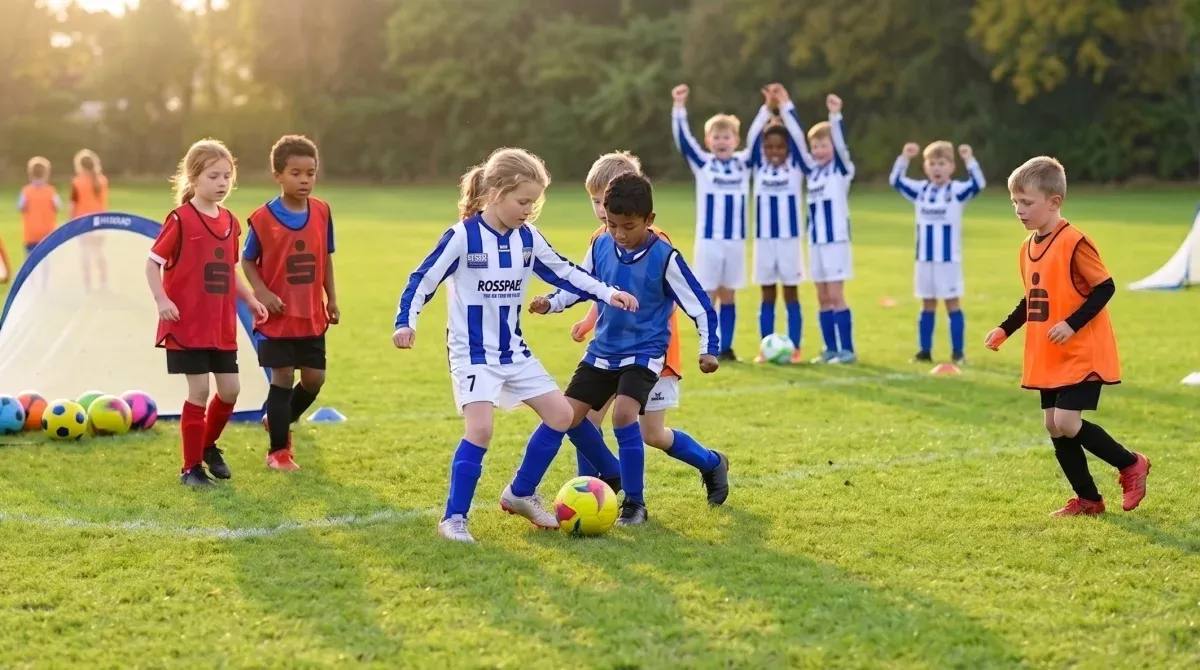 Kindergeburtstag – Mädchen sitzt lachend auf Fußball